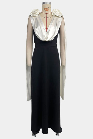 Draped V-Neck Casual Maxi Dress