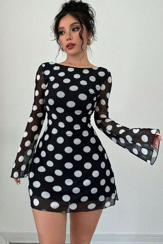 Polka Dot Deep V-Back Mini Dress