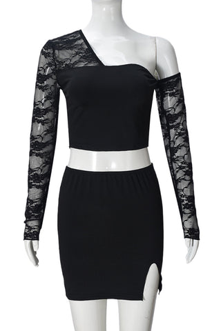Lace Sleeve Asymmetrical Skirt Set