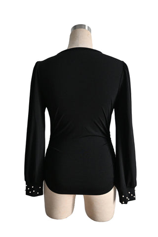 Pearl-Embellished V-Neck Blouse