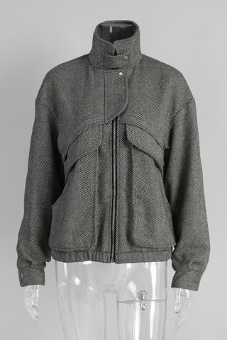 Stand-Up Collar Herringbone Jacket
