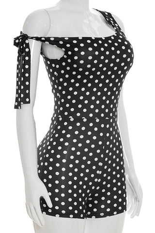 One-Shoulder Polka Dot Romper