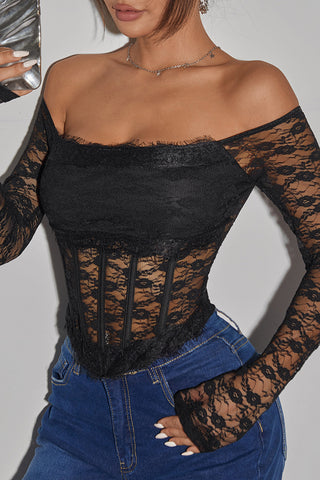 Off-Shoulder Lace Long-Sleeve Top