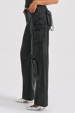 Utility Pocket Wide Leg Denim Jeans