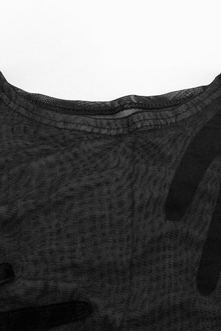 Sheer Mesh Top with Glove Print