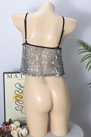 Sequin-Embellished Mesh Tank Top