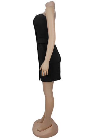 Strapless Double-Breasted Casual Dress