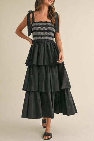 Tiered Dress with Bow Tie Straps