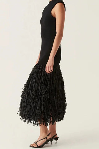 Fringe Hem Sleeveless Midi Dress