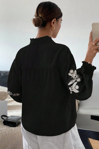 Patterned Button-Front Blouse