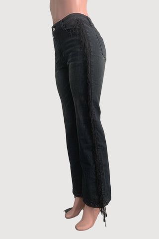 Fringe-Trim Straight Jeans