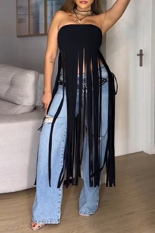 Fringe Strapless Tank Top