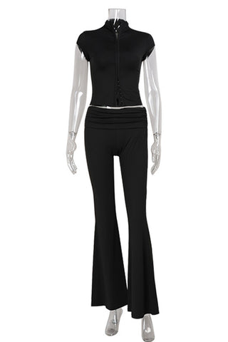Zippered High-Neck Pants Set