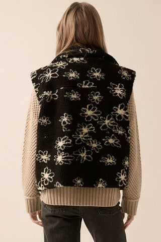 Floral Sherpa Vest with Zip Front