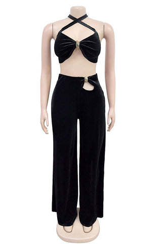 Halter Cutout Wide-Leg Pants Set