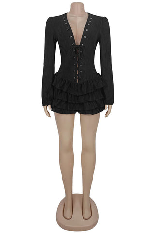 Ruffle Tiered Lace-Up Mini Dress