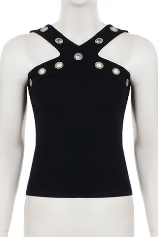 Studded Crossover Design Tank Top