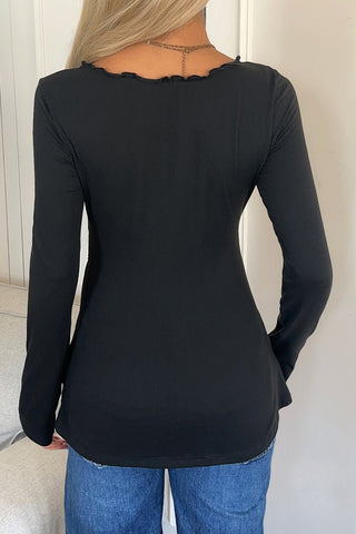 V-Neck Buttoned Long Sleeve Top