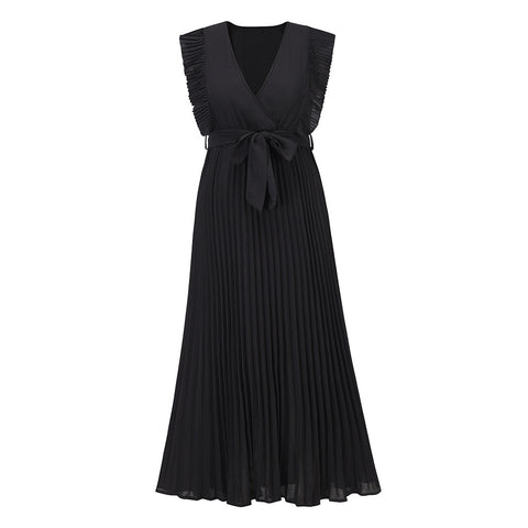 Wrap-Pleated Casual Maxi Dress