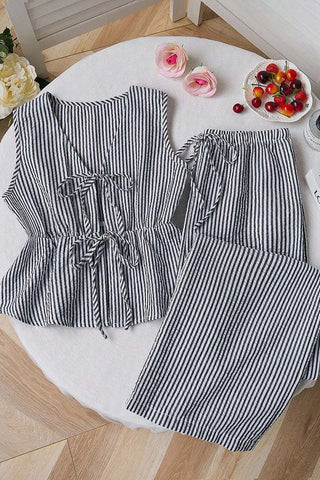 Striped Tie-Front Pants Set
