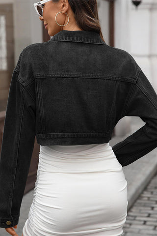 Cropped Denim Jacket with Button Detail