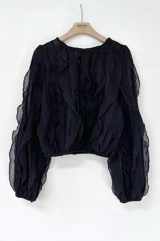 Ruffle-Sleeve Textured Blouse