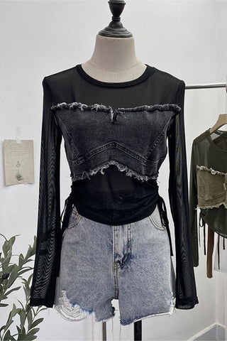 Distressed Layered Mesh T-Shirt