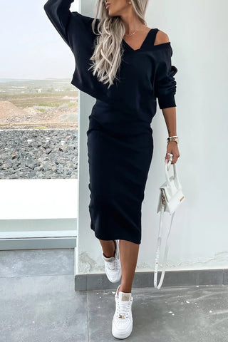 Off-Shoulder Skirt Set with Crop Top