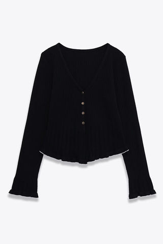 Button-Front Layered-Hem T-Shirt