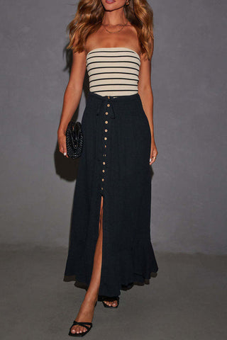 Buttoned Front Skirt with Drawstring