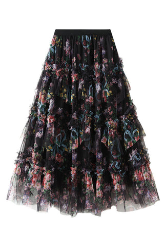 Tiered Floral Maxi Skirt