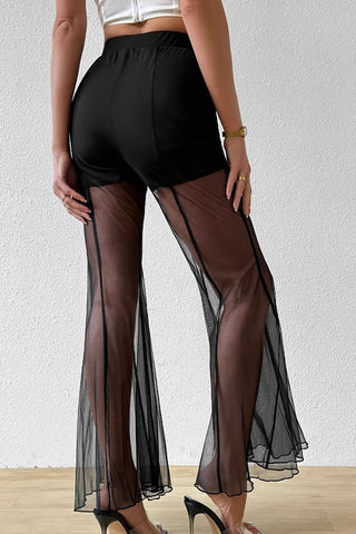Sheer Overlay Wide-Leg Pants
