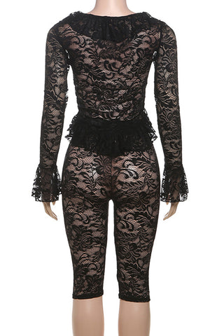 Elegant Lace Cropped Pants Set