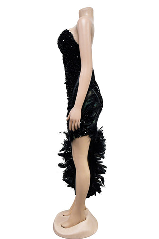 Sequin Feather Trim Dress