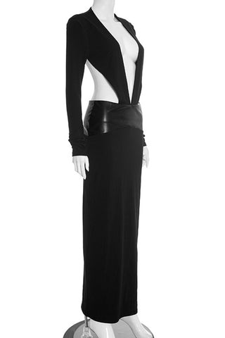 Plunge-Neck Cutout Evening Dress