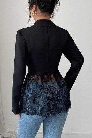 Lace Trim Blazer with Peplum Design