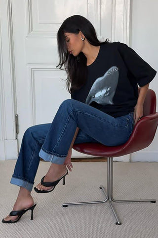 Graphic Lip Print Oversized T-Shirt