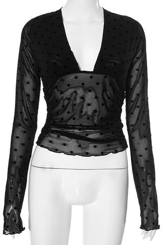 Long Sleeve Sheer Dot Blouse