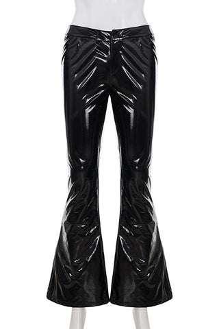 Faux Leather Flared Casual Pants