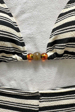 Striped Bikini Set with High-Waist Bottoms