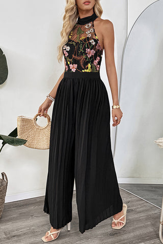 Floral Halter Pleated Jumpsuit