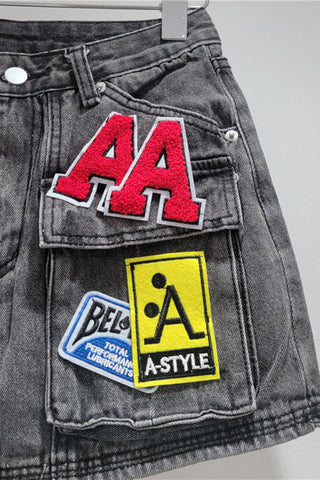 Patch Denim Mini Skirt
