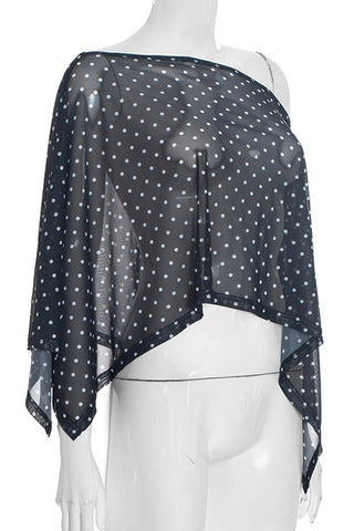 Off-Shoulder Polka Dot Sheer Blouse