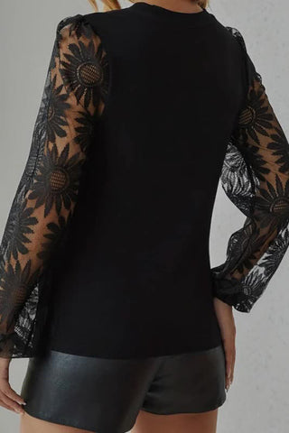 Sheer Sleeve Floral Mesh Top