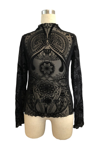 Long-Sleeve Lace Patterned Top