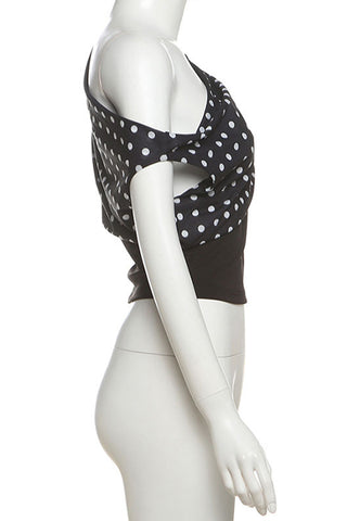 One-Shoulder Polka Dot Blouse