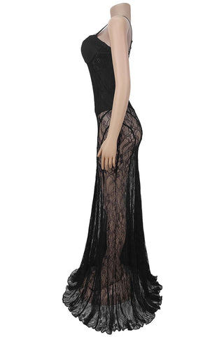 Elegant Sheer Lace Evening Gown