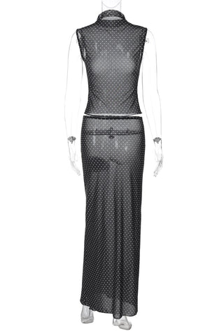 High-Neck Polka Dot Skirt Set