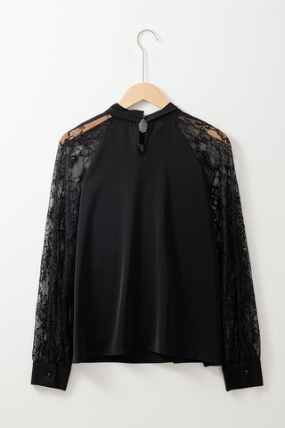 Keyhole Lace Raglan Sleeve Blouse