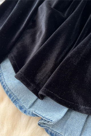 Stylish Denim and Velvet Pants Set
